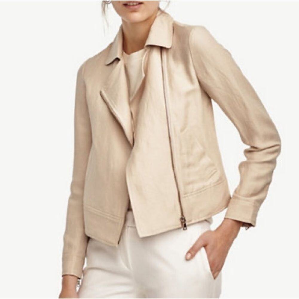 ANN Taylor soft pink twill asymmetrical zip front moto jacket top